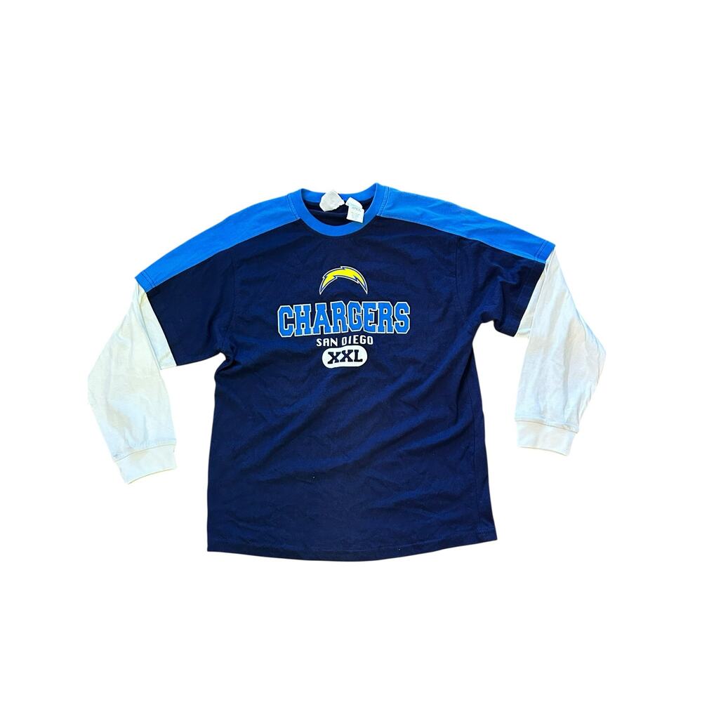 Y2K San Diego Chargers Faux-Layer Long Sleeve Shirt Boys XL (18) 100% Cotton